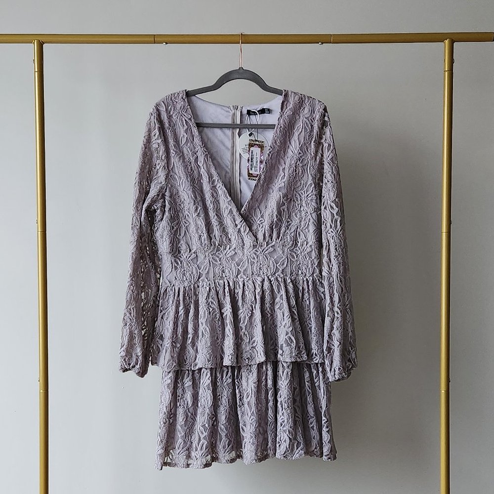 Lace Plunge Ruffle Skater Dress